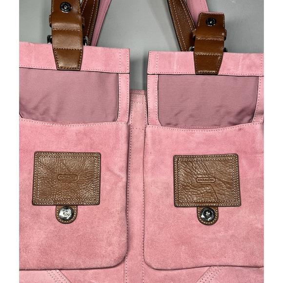 VTG Coach Suede Soho Double Buckle Flap Shoulder Bag Pink Tote Large Satchel Y2K - Picture 8 of 16